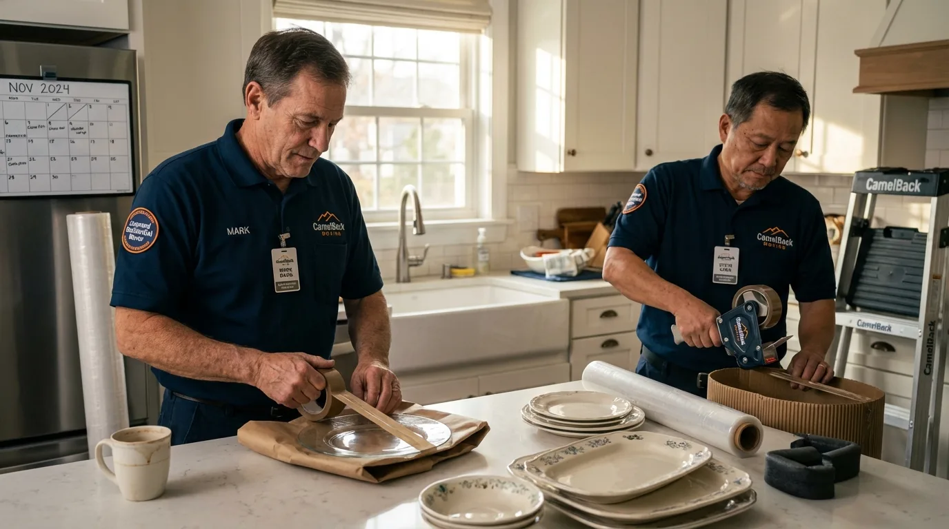 Professional crew packing kitchen dishware in Westmoreland, TN